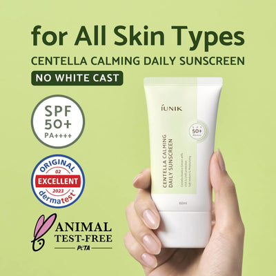 IUNIK Centella Calming Moisture Daily Sunscreen SPF 50+ PA++++ Matte & No White Cast Centella Asiatica Dry Oily Sensitive Vegan Korean Skincare