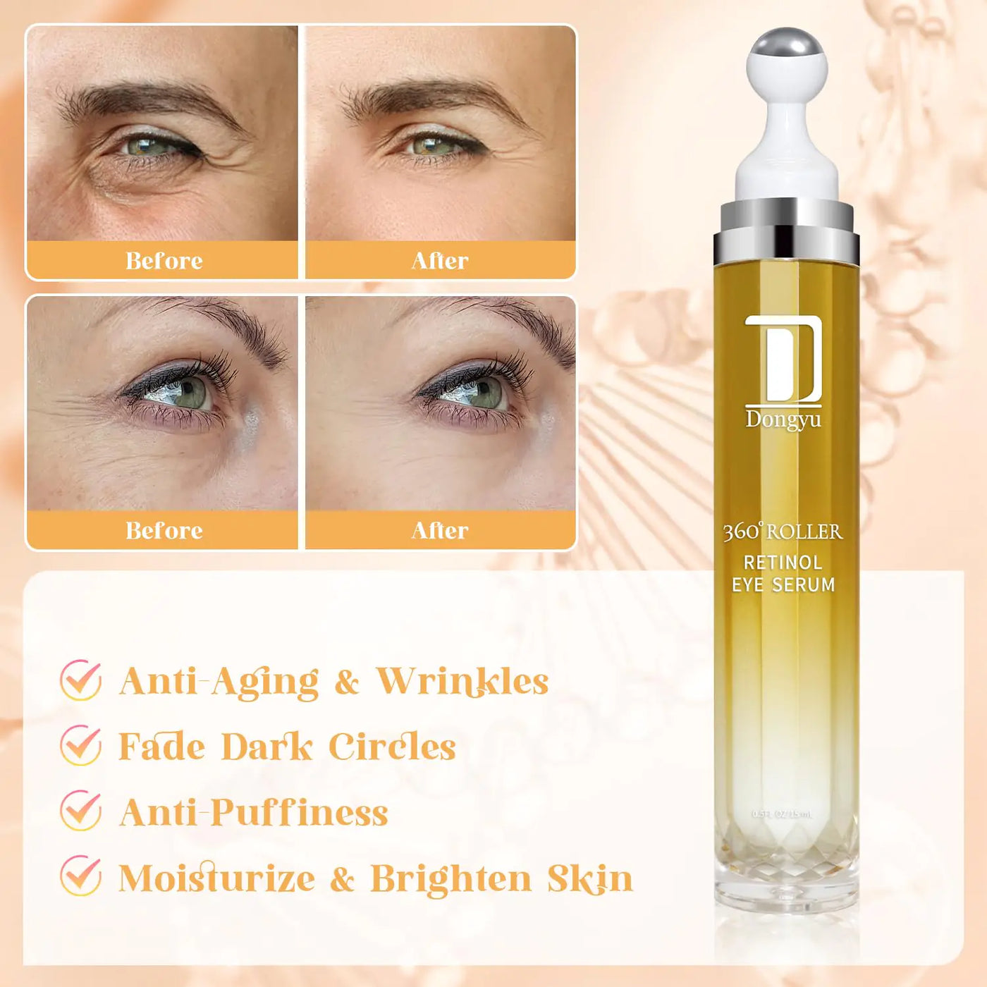 Retinol Eye Cream for Dark Circles: Under Eye Cream Morning Skincare - Daily Eye Serum for Eyelids Puffiness Yellow